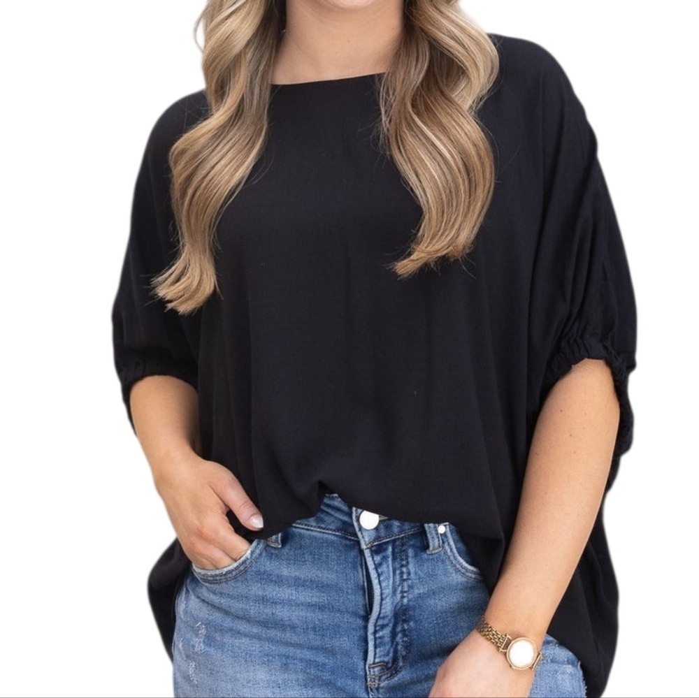 New Zenana Black Womens Woven Top Size S M L XL Plus Kimono Dolman Kaftan